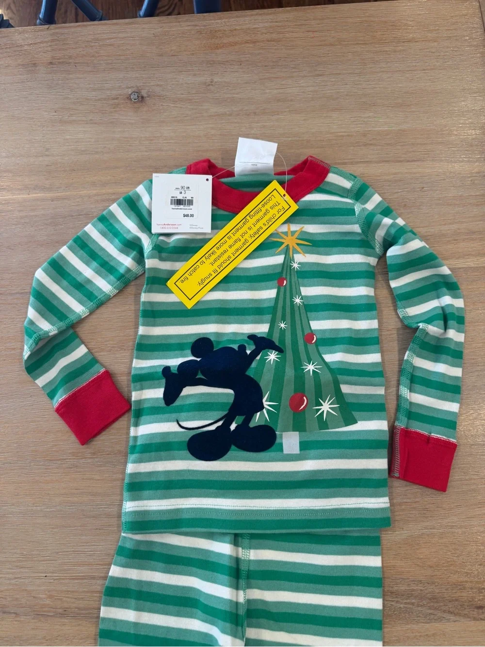 Hanna Andersson Christmas Pajamas Disney Mickey NWT sz 3T/90